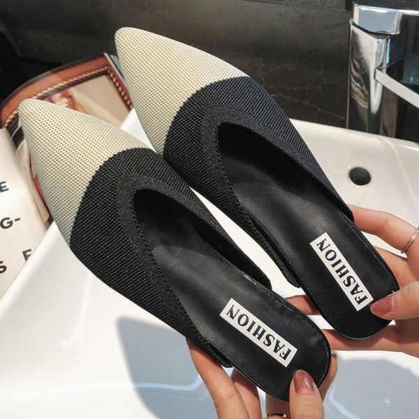 

women summer pointed-toe shoes fashion flat slippers casual wild lady slippers casual wild 2020 new personality comfortable, Black