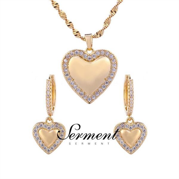 

serment heart shaped charm pendant fashion jewelry sets gilded silvered color earrings necklace sets for women, Silver