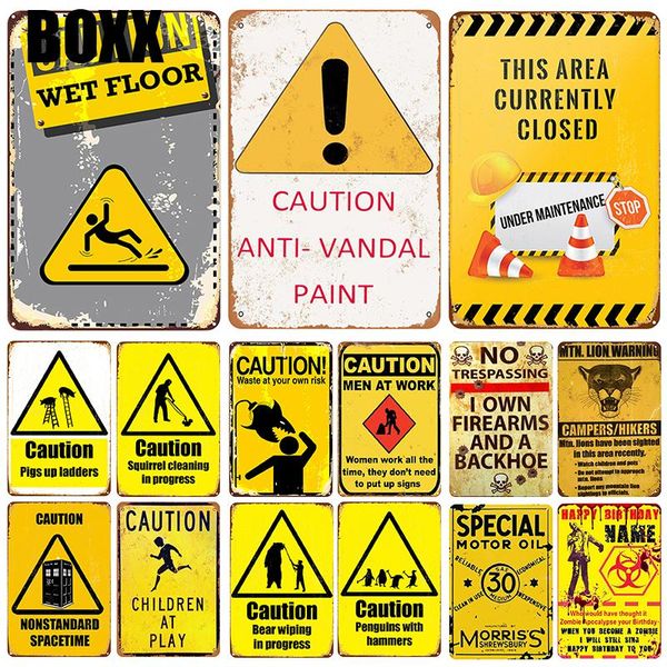 

caution plaque metal vintage tin sign pin up shabby chic decor metal signs vintage bar decoration metal poster pub plate modern paintings