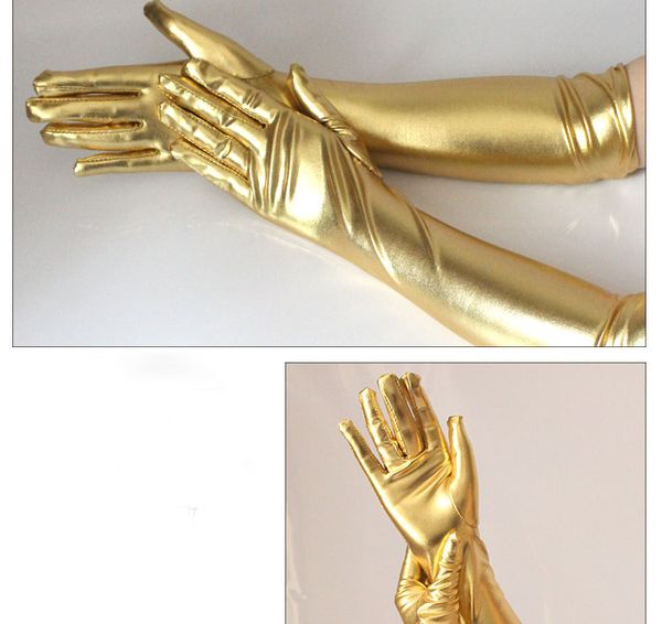 

gold silvery leather gloves men women cosplay full finger high elasticity long glove carnival masquerade party dance supplies, Blue;gray