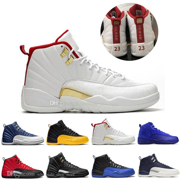 

new 12 stone blue university gold reverse flu game dark concord wntr basketball shoes 12s wings dark grey bulls men sports sneakers trainers