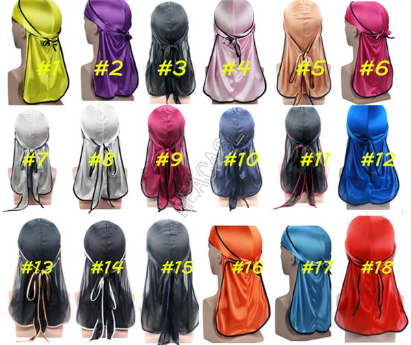 

durags designer silky durag long tail dorag premium silk wave waver caps headwrap bandana turban wigs headwear solid color pirate hat d82410, Yellow