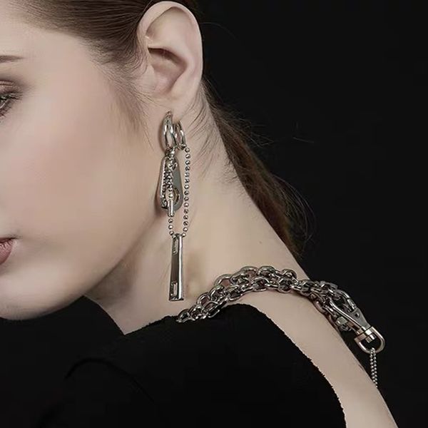

punk zipper pull ring metal hoop earrings for women girl hip hop irregular geometric earrings gifts trendy statement jewelry new, Golden;silver