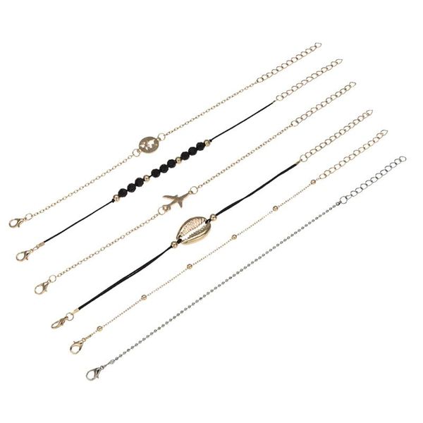 

fashion charm bracelet shell plane map bead chain personality trend bracelet jewelry six-piece, Golden;silver