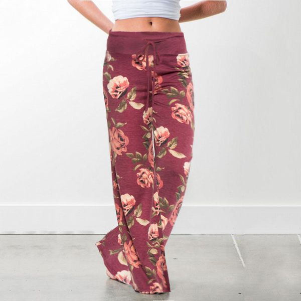 

casual baggy summer joggers women's floral pants female sports pants for women trousers lady plus size wide leg pant palazzo sweatpants, White;red