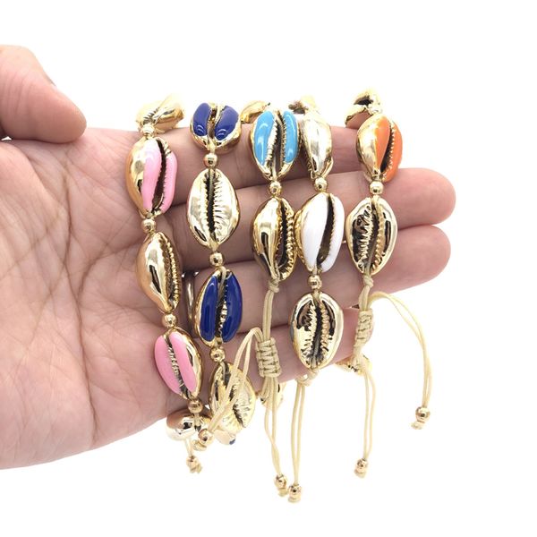 

5pcs/lot cowrie shell jewelry handmade item drop oil eletronicplated cowrieshell adjustable bracelets, Black
