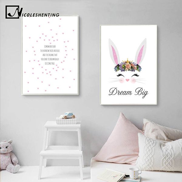 

мультфильм кролик питомник котировки холст плакат минималистский wall art print картина nordic дети украшение изображение младенца decor bed