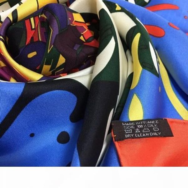 

wholesale- new design women's square scarf 100% silk good quality print graffiti letters pattern size 90cm - 90cm, Blue;gray