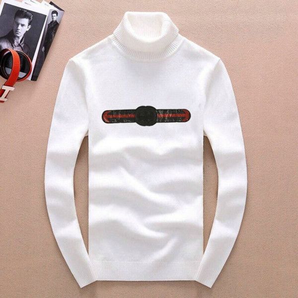 

new men's sweater, long-sleeved warmth, white solid color turtleneck, winter pull chrome heart, comfortable men's pullover, desig, White;black