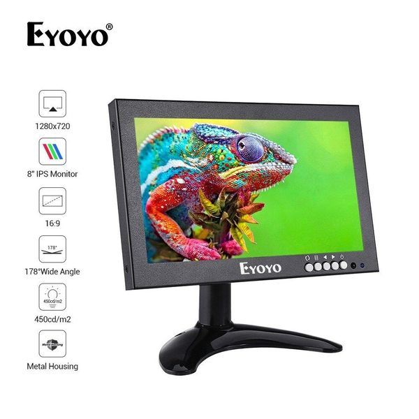 

em08g 8 inch monitr small hdmi monitor portable vga monitor cctv screen lcd 1280x720 16:9 ips monitor bnc av/vga