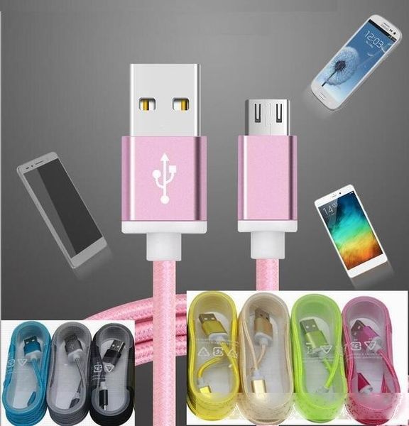 

200pcs 1.5m luxury aluminum metal braide micro type-c usb data sync charger cable fast charging for huawei samsung htc