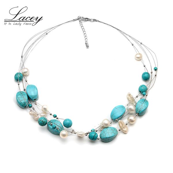 

chains fashion boho necklace real freshwater pearl baroque,choker layered for women, Silver
