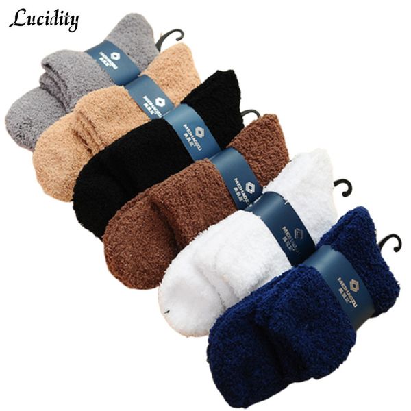 

plush in the tube men's socks warm coral velvet socks man half velvet floor male 3pairs/lot=6pieces, Black