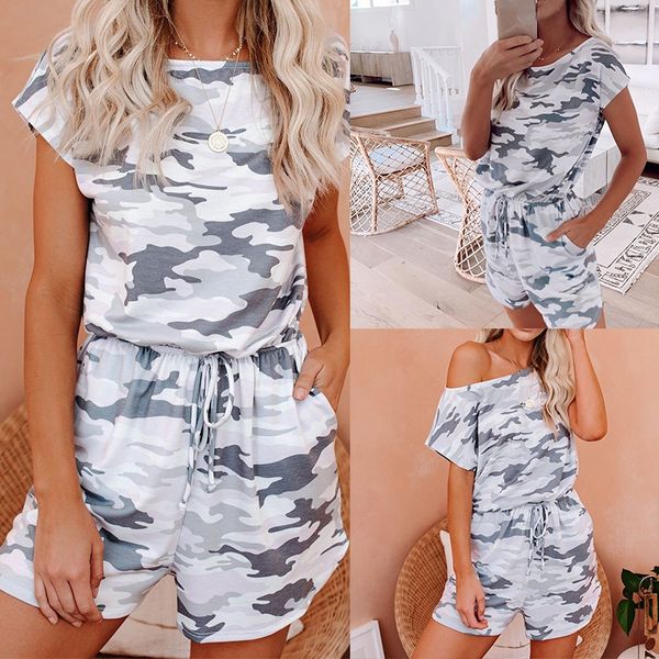 

women's tracksuits camouflage casual suits tracksuit 2 piece set t-shirt and shorts sports summer sweatshirt, Gray