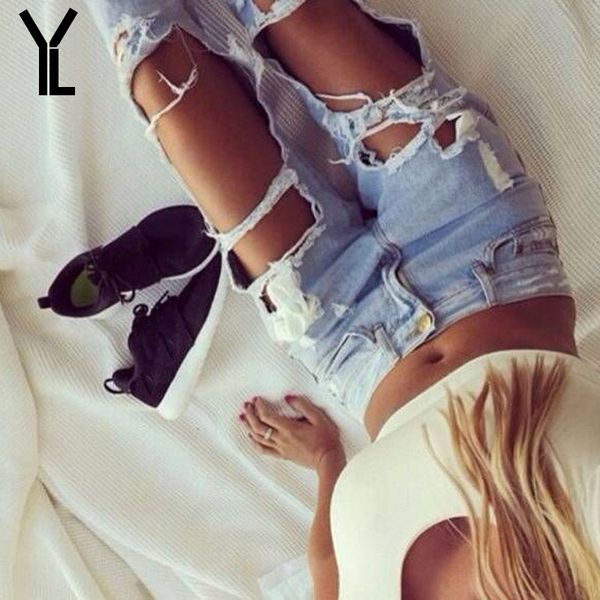

2020 women jeans straight big hole jeans high waist regular casual beggar pants boyfriend plus size, Blue