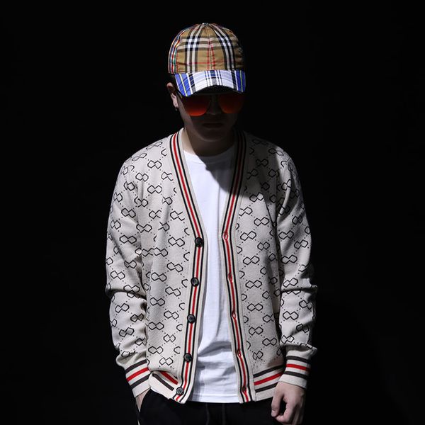 

2020 trend new men cardigan sweaters fashion wool sweatercoat knitwear male v-neck collar outerwear brand clothing single-breast, White;black