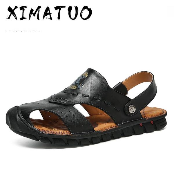 

2020 summer soft genuine leather out door shoes men sandals for male classic water walking beach sandalias sandal slides, Black
