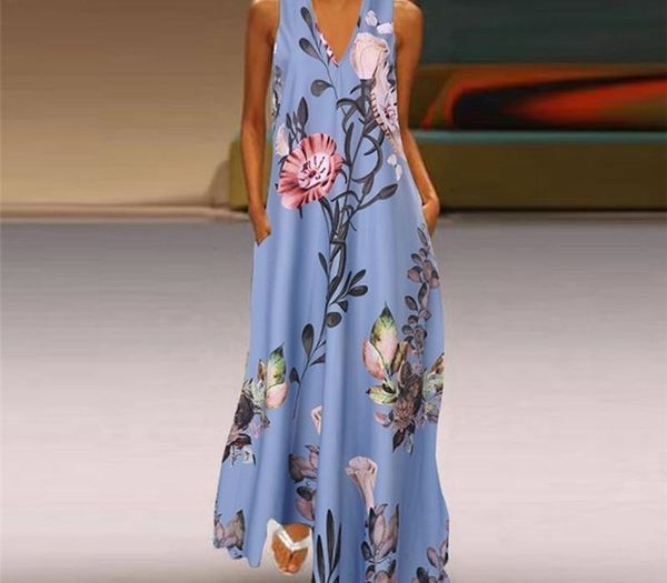 

clothing floral printed casual dresses summer sleeveless deep v neck a line dresses plus size women, Black;gray