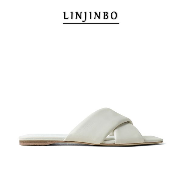 

square toe flat slippers women cross band design sandals women 2020 summer white black casual outside roman shoes