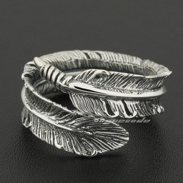 

size adjustable 925 sterling silver feather mens rocker ring 8s012a us 7.510.5 ing