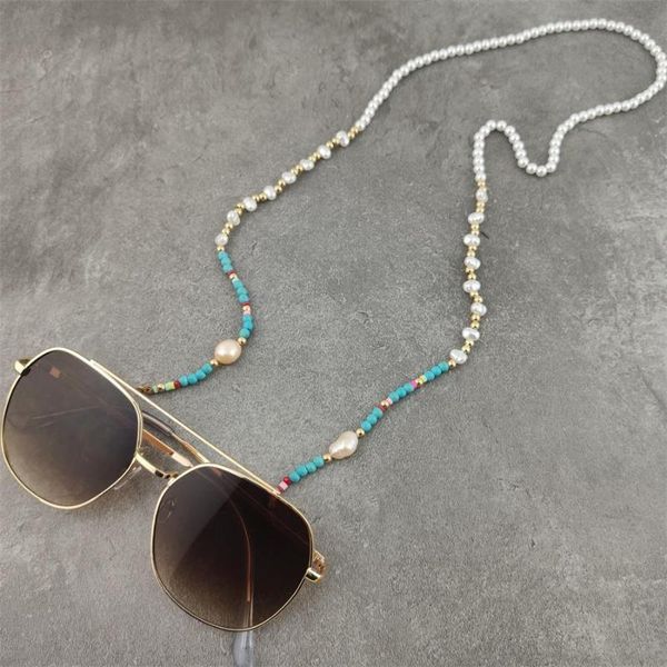 

fashion pearl reading glasses stone bead chain sunglasses eyewears cord holder neck strap rope necklace eyeglass string lanyard, Silver