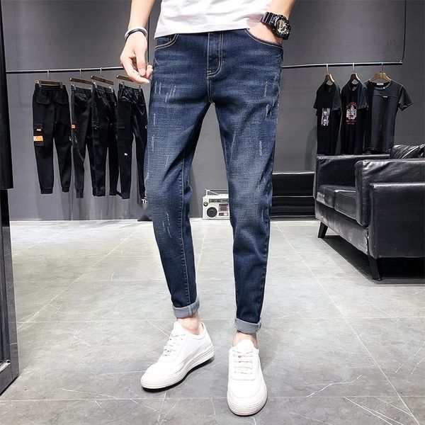 

fanwo fw21047 2019 spring new korean and jeans style trendy straight straight leg youth long jeans for men mvct7, Blue