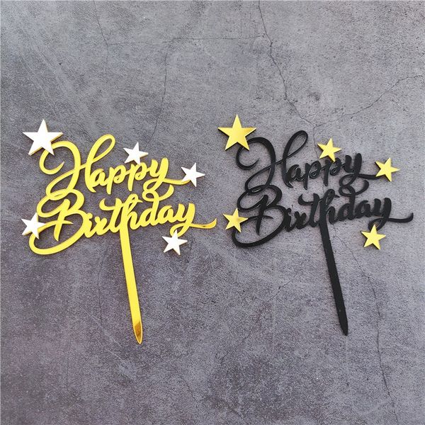 

black gold platinum five-pointed star acrylic card english happy cake birthday cake decoration plug-in sobya
