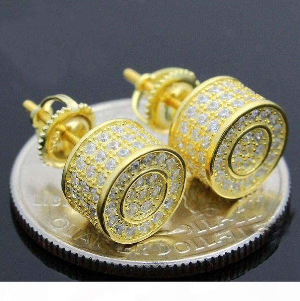 

2017 men women fashion ear jewelry micro pave cz gold filled screwback hip hop bling round studs earring, Golden;silver
