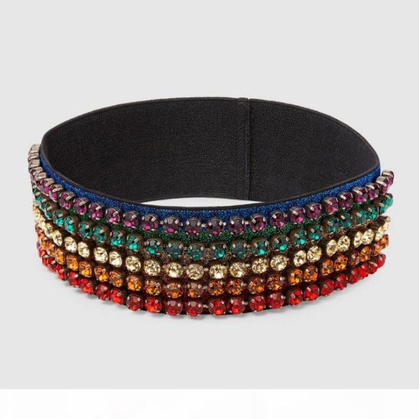 

designer full colorful rhinestone elastic headband fashion luxury striped hairband for women girl retro headwraps gifts, Silver
