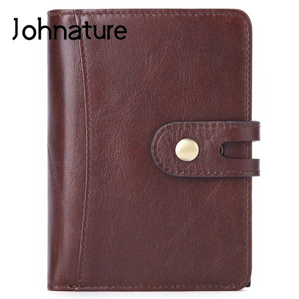 

johnature 2020 new retro men multi card position wallet card holder korean fashion short genuine leather men wallets coin purse, Red;black