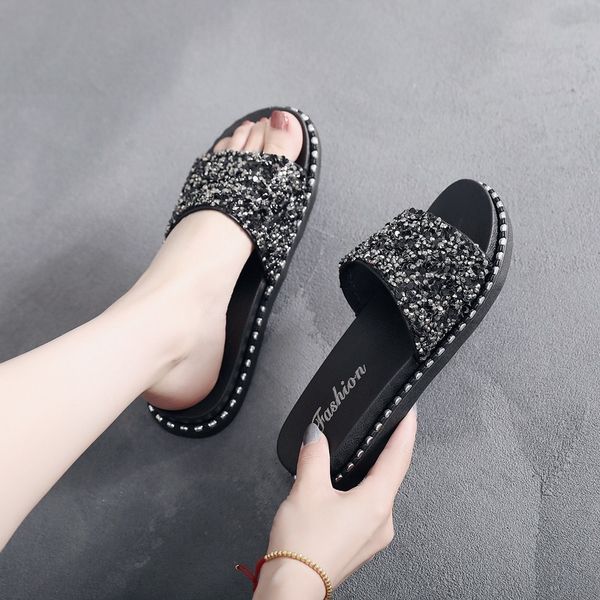 

mazefeng brand 2020 women summer home slippers flip flops peep toe sandals glitter sandals platform ladies shoes zapatos mujer, Black