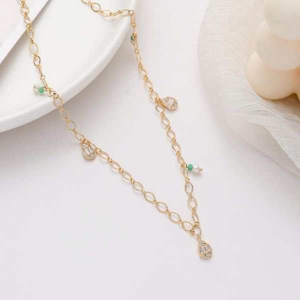 

women's fashion hollow link exquisite cute waterdrop design zircon tassels necklace jewelry party anniversary birthday gift, Silver