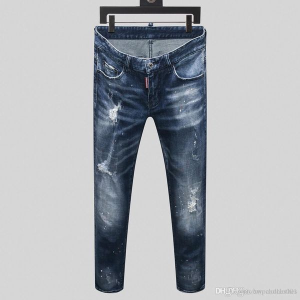 

2020 men jeans men's classic fashion pants hole denim biker pant slim fit hip hop male trousers motorcycle mens skinny jeans, Blue