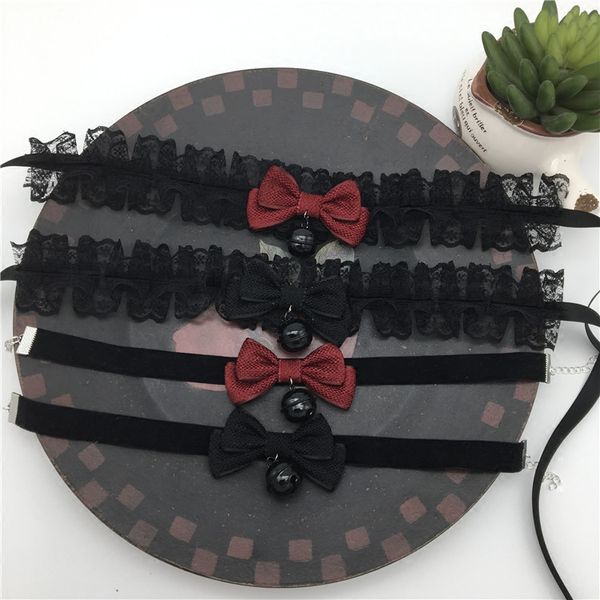 

chokers handmade gothic lolita lace necklace bell dark loli bow, Golden;silver