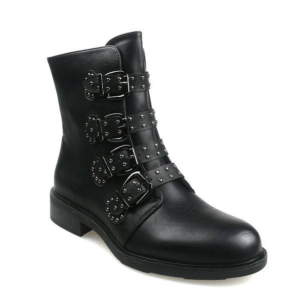 

leather women ankle boots autumn rivet buckle short boots for ladies flat fashion woman black winter punk motocycle shoes 2020