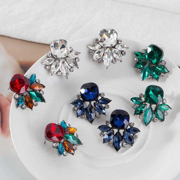 

vintage polychrome crystal flower earrings dangle for anniversary day jewelry for women good gift, Silver