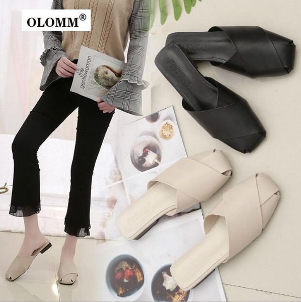 

half drag women spring and summer new outer wear baotou flat bottom half slippers fashion casual low heel sandals women's shoes, Black