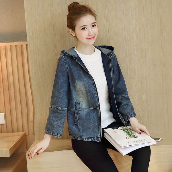 

women's jackets spring 2021 women jean jacket loose solid hooded denim fashion pocket design cotton coat female, Black;brown