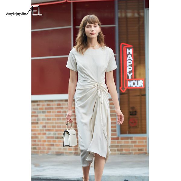 

ael o-neck irregular dress women fashion long dresses 2020 streetwear high waist asymmetric dress, White;black