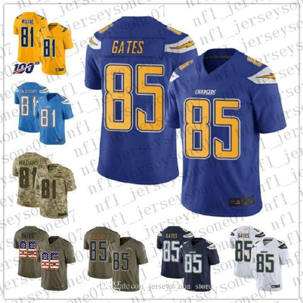 

custom mens youth new los angeles chargers 81 mike williams 85 antonio gates blue football 100th season vapor limited jersey, Black