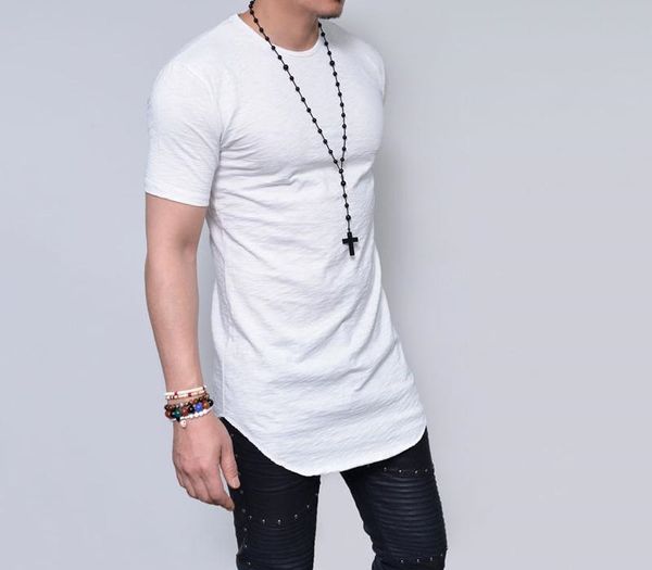 

2018 new arrived men short sleeve t shirt grain slub cotton tshirt men extened longline curve hem streetwear t-shirt men y19060601, White;black