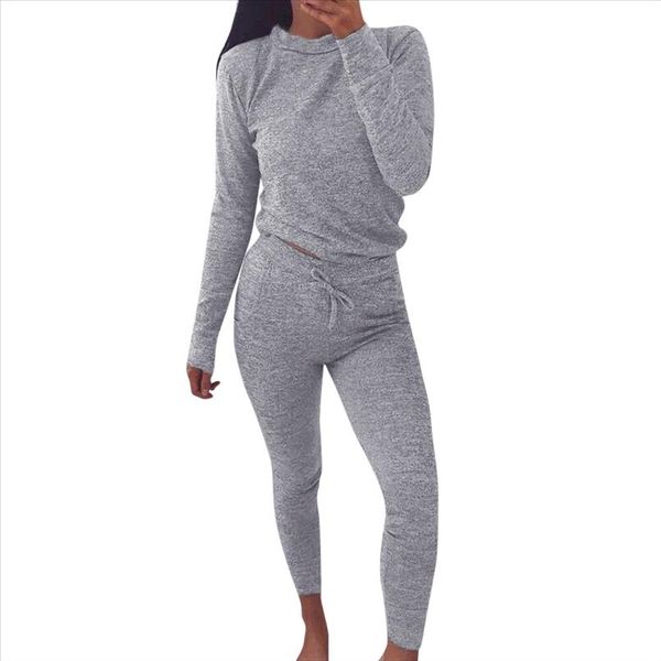 

women 2 pcs tracksuits set gym clothing leggings long sleeve workout sport suit women fitness active wear 1030, Gray