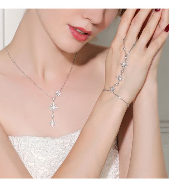 

520 high-end hexagram sterling silver necklace bracelet simple personality temperament collar bone chain double meteor diamond pendant