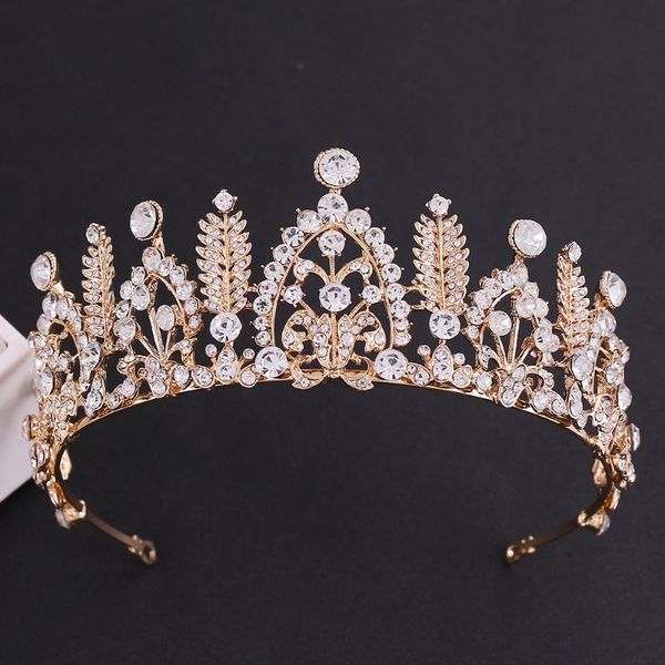 

2020 новый кристалл лист свадебная корона палочка мода золотые свадебные аксессуары для волос невеста tiaras чудаки принцесса большие короны, Golden;silver