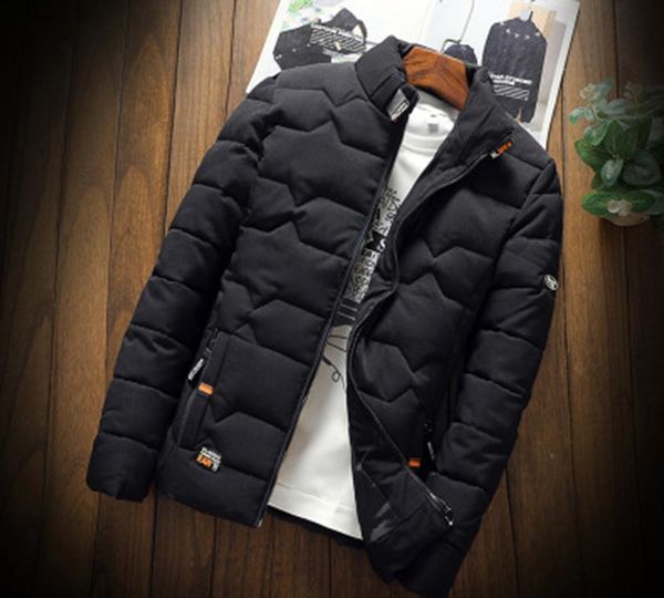 

mens autumn winter jacket fashion trend casual thickened warm cotton-padded clothes slim baseball coats size down warm jacket, Black