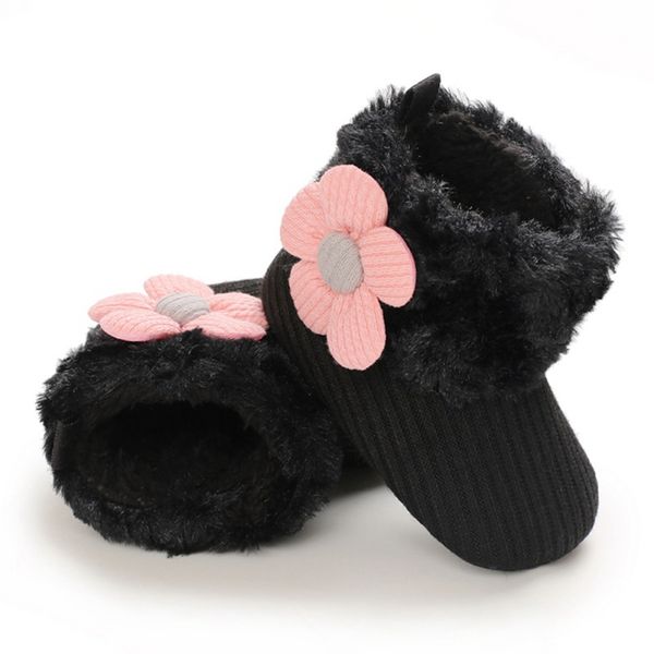 

winter baby boy girl flower warm snow shoes cotton knitting boots casual shoes first walker non-slip soft sole shoe0-18m, Black;grey