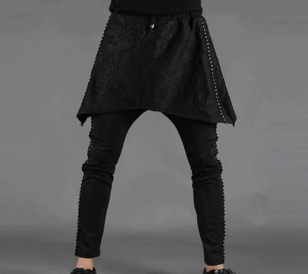 

men's pants m--xxl 2021 spring male fashion false two leggings, Black