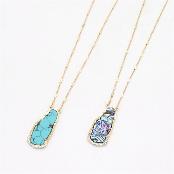 

fashion green marble stone abalone shell pendant gold color long chain sweater necklace geometric body jewelry, Silver