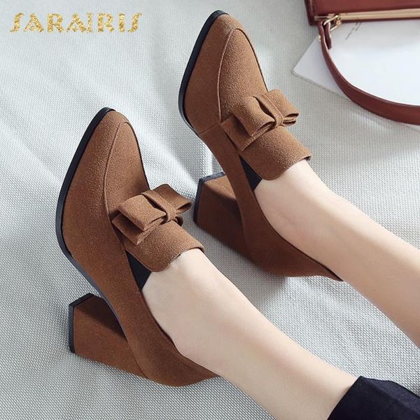 

dress shoes sarairis large size 43 square high heels office ladies pumps slip on sweet bowtie concise elegant fashion woman, Black