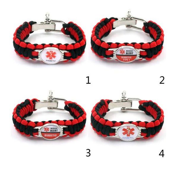 

diabetic bracelets outdoor camping rescue braided paracord awareness alert bracelet for men women, Golden;silver